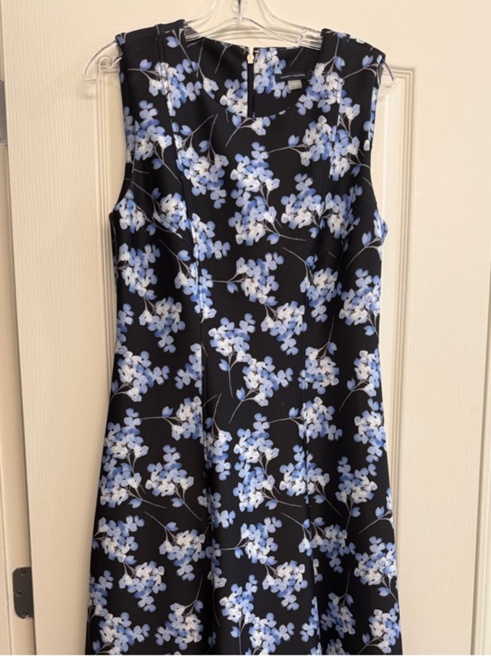 Tommy Hilfiger Black Midi Dress with Blue & White Floral Print